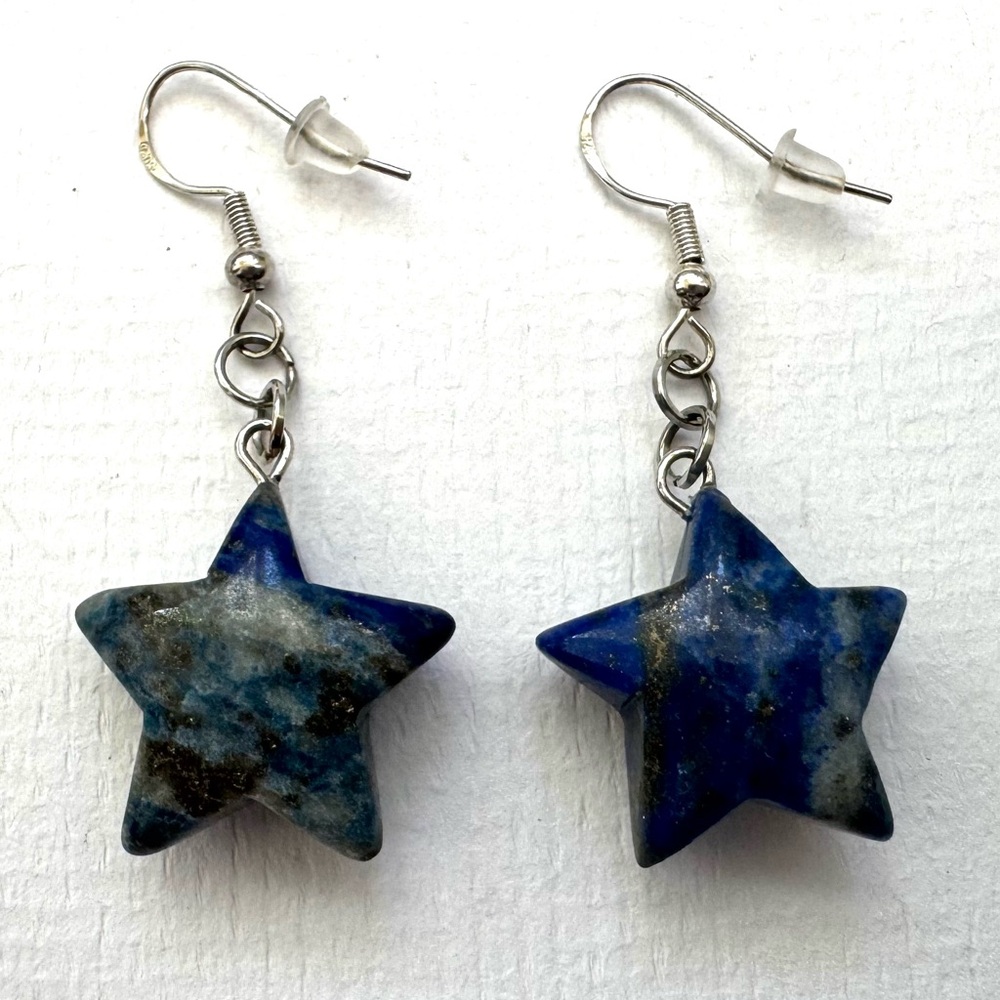 Lapis Lazuli Stone Star Earrings. Sterling Silver. Never Worn! #actuallyhandmade